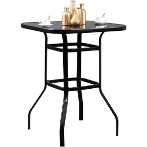 VINGLI 32" Indoor-Outdoor Bar Height Table, Square Tempered Glass Metal Table for Patio, Backyard, Poolside and Garden - 1 of 4