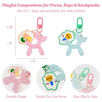Wrapables Cute Balloon Dog Keychain, Bag Charm Accessory for Purse Handbag Backpack (Set of 2) Pink and Blue — фото 2