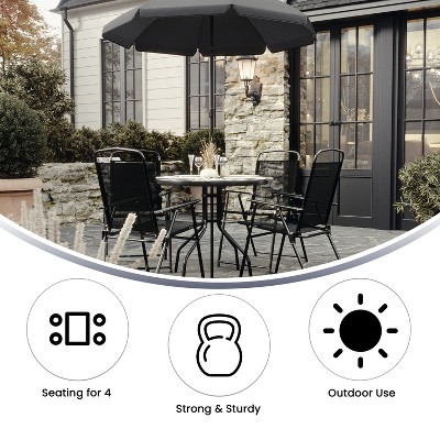 Nantucket 6-Piece Black Steel Patio Furniture Set with Umbrella