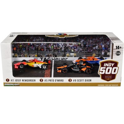 "108th Indianapolis 500" (2024) Podium Set of 3 IndyCars 1/64 Diecast Model Cars by Greenlight