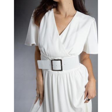 knee length dresses for ladies Thala White Pleated Flared Midi Dress, XL / White main image 0