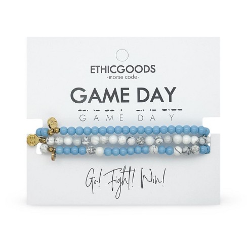 Morse Code Game Day Stacker Bracelets: Light Blue & White | ETHICGOODS - image 1 of 4