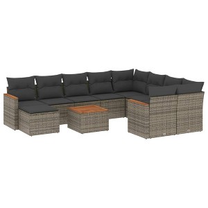 vidaXL 11 Piece Patio Sofa Set with Cushions - Gray Poly Rattan - 1 of 4