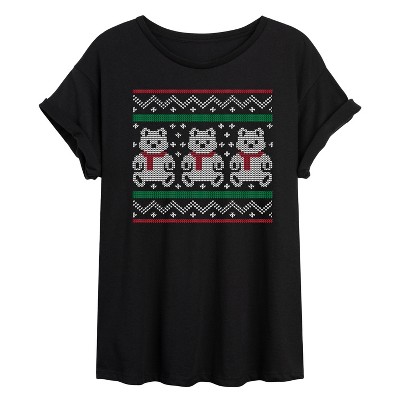 Women's - Instant Message - Teddy Bear Ugly Sweater Oversized Graphic T-Shirt