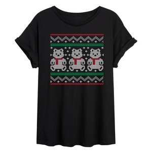Women's - Instant Message - Teddy Bear Ugly Sweater Oversized Graphic T-Shirt - 1 of 4