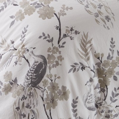 Gray Botanical Reversible Cotton King Duvet Set
