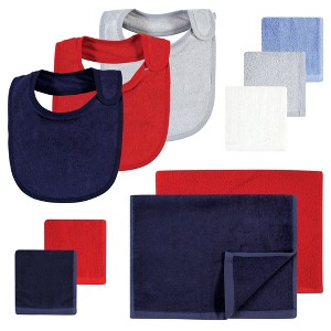 Hudson Baby Infant Boy Rayon from Bamboo Bib, Burp Cloth and Washcloth 10Pk, Red Blue, One Size - 1 of 4