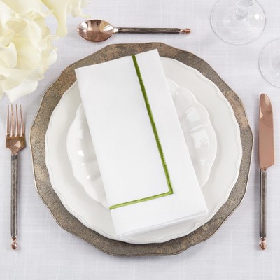 Kiwi Green Embroidered Cotton Dinner Napkins, Set of 4
