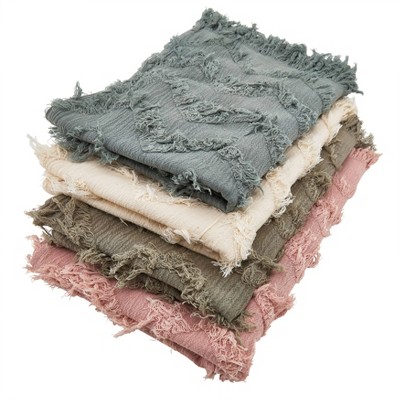 Gray Cotton Chevron Frayed Table Runner