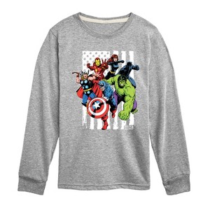 Boys' - Marvel - Avengers American Flag Long Sleeve Graphic T-Shirt - 1 of 3