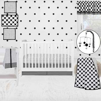 Bacati - Dots Stripes Black/White 10 pc Crib Bedding Set with 2 Crib Fitted Sheets