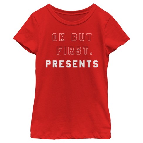 Girl's Lost Gods Ok but First Presents T-Shirt - image 1 of 4