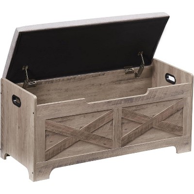 Farmhouse Wooden Storage Bench with Safety Hinge, Versatile Toy Chest and Entryway Storage Chest for Bedroom & Living Room