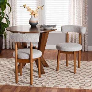 Baxton Studio 2pc Edric Boucle Fabric and Wood Dining Chair Set - 1 of 4