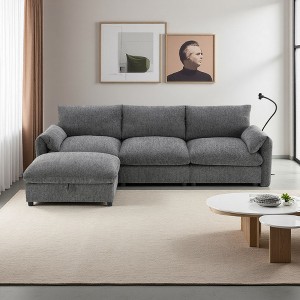96.5" Chenille L-Shaped Sectional Sofa with Storage Ottoman & USB - 1 of 4
