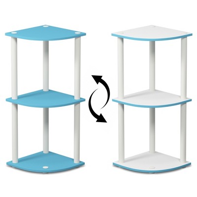 Light Blue and White 3-Tier Corner Wood Bookcase