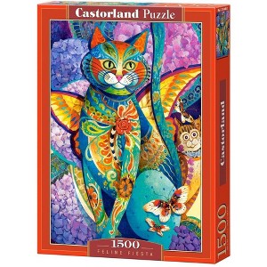 1500 Piece Jigsaw Puzzle, Feline Fiesta, Art. Puzzle, Colorful cat painting, Hydrangeas flowers, Adult Puzzle, Castorland C-151448-2 - 1 of 4
