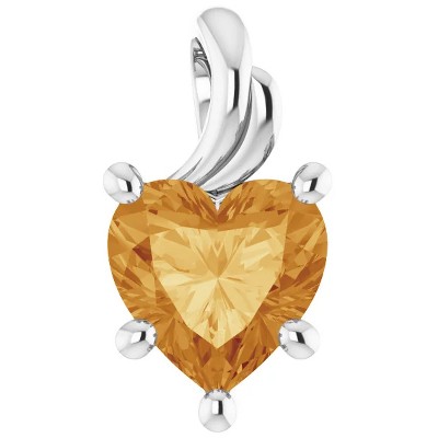 Pompeii3 7mm Citrine Women's Heart Pendant in 14k Gold Necklace 5mm Tall