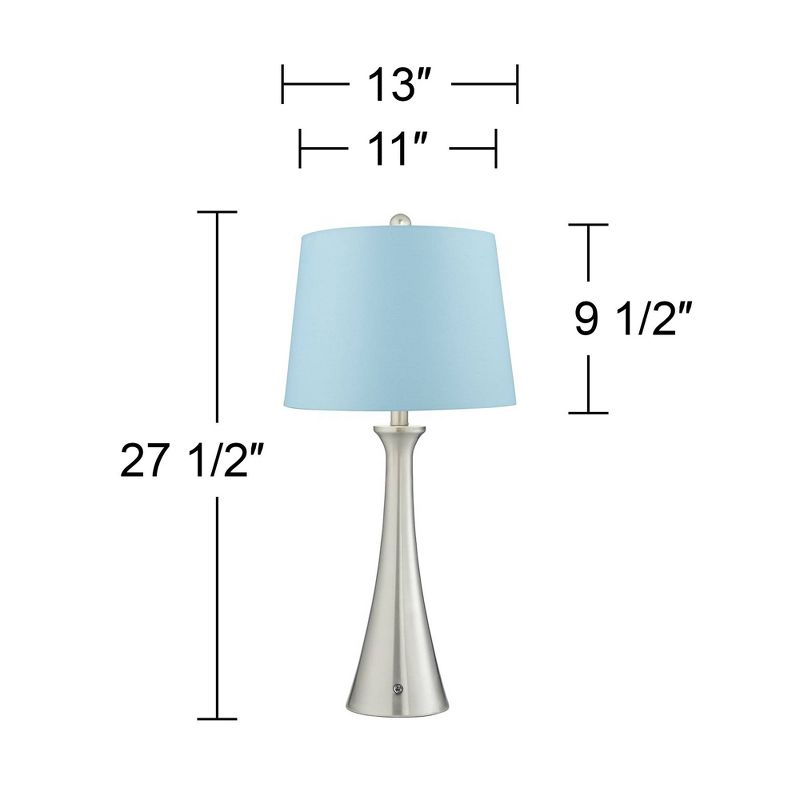 360 Lighting Karl Modern Table Lamps 27 1/2" Tall Set of 2 Brushed Nickel with USB and AC Power Outlet in Base Blue Hardback Drum Shade for Bedroom, 4 of 8
