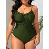 Women Plus Size One Piece Swimsuit Tummy Control Drawstring Ruched Bathing Suit Swimwear - 2 of 4