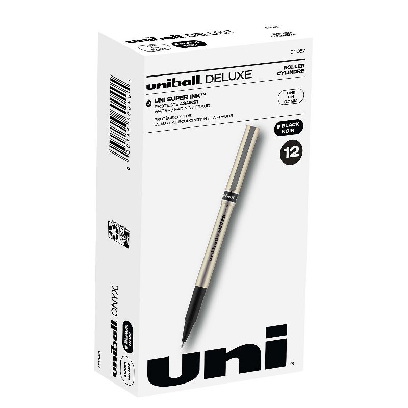 uni-ball Deluxe Rollerball Pens Fine Point Black Ink 12/Pack (60052), 1 of 10