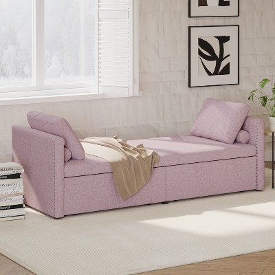 Modern Linen Fabric Upholstered Chaise Lounge, Small Single Daybed - ModernLuxe