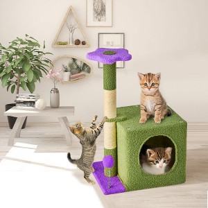 Modern Multicoloured Soft Plush Cat Tree Pet Tower with Floral Shape, Cat Condo and Soft Ball - 1 of 4