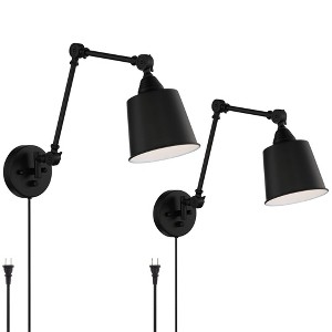 360 Lighting Mendes Modern Wall Lamps Set of 2 Black Metal Plug-in 12 1/2"Light Fixture Swing Arm Adjustable for Bedroom Reading Living Room Hallway - 1 of 4