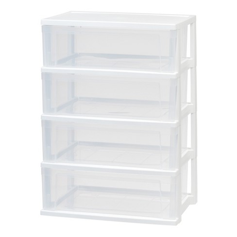  IRIS USA 4Pack 22qt Plastic Clear Stackable Modular Shallow  Storage Drawers Chest Box : Office Products