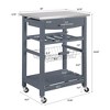 30"Mobile Rolling Kitchen Island Trolley Serving Cart with Underneath Drawer & Slide-Out Wire Storage Basket - 2 of 4