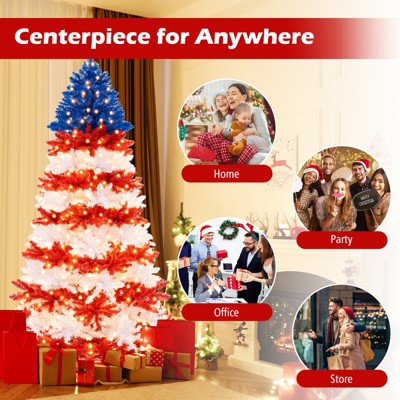 7.5 FT Patriotic Red, White, and Blue PVC Christmas Tree with LED Lights
