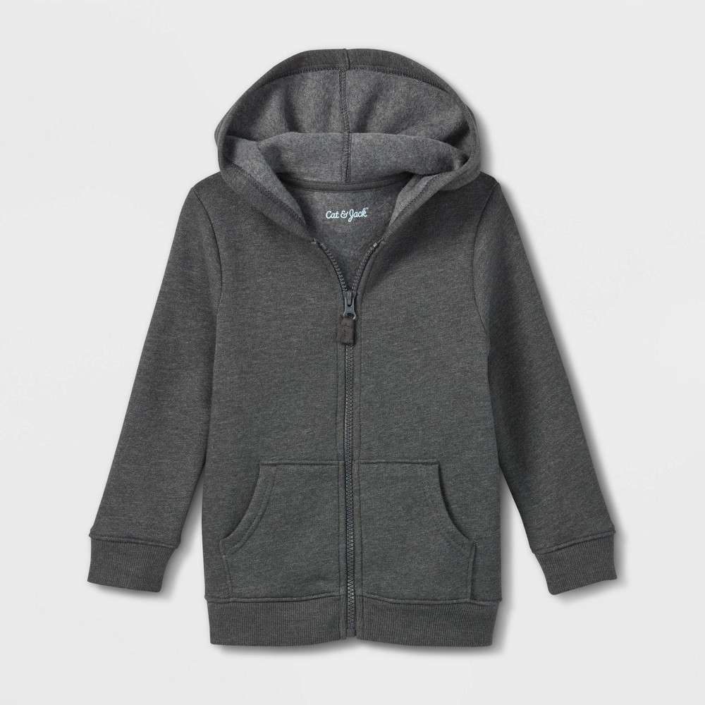 Toddler Boys' Fleece Zip-Up Hoodie Sweatshirt - Cat & Jack Charcoal Gray 4T