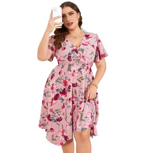 chinese dress ladies Plus-Size Short Wedding Guest Dress with Cut-Out Black / 24W main image 0