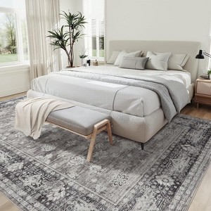 Indoor Washable Area Rug, Vintage Living Room Carpet, Floral Bedroom Retro Accent Throw Rug Office Dining Room Nursery, Brown/Black/Gray/Green - 1 of 4
