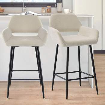 William 24" Counter Height Bar Stools Set of 2 with Back, Velvet Upholstered Bar Stools For Kitchen Island-The Pop Maison