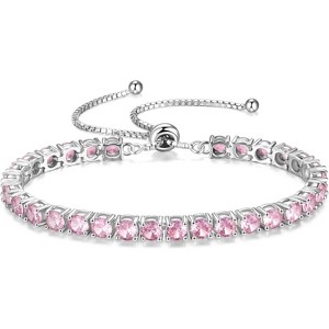 Sterling Silver Tennis Bracelet with Birthstone, Adjustable Bolo Chain Fine Jewelry, Anniversary Birthday Gift for Women - 1 of 4