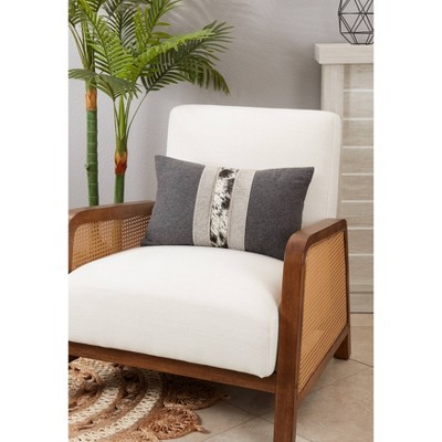 Charcoal Hair On Leather and Felt Rectangular Throw Pillow
