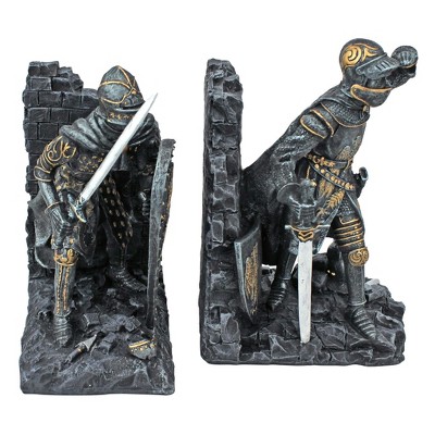 Arthurian Knight Silver Resin Bookends Set of Two