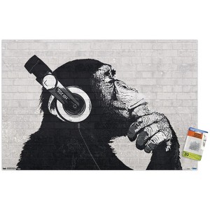 Trends International Chimp with Headphones on Wall Unframed Wall Poster Prints - 1 of 4