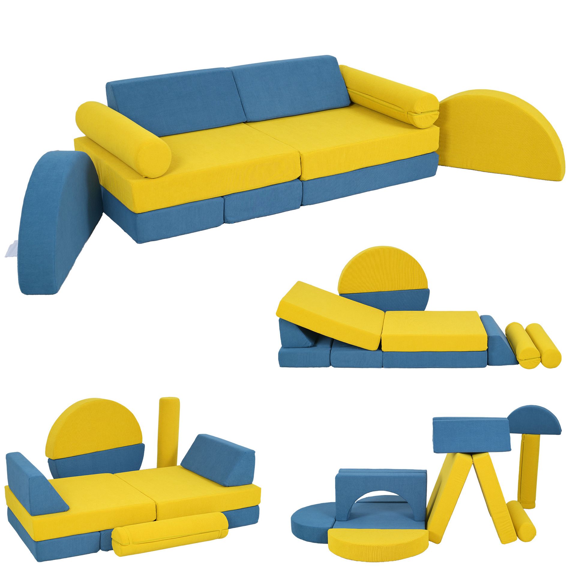 Yinvani 14 Piece Modular Kids Play Couch, Convertible Foam Floor Cushions for Boys & Girls, Yellow