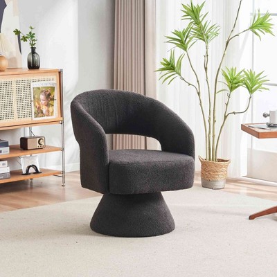 CAVINAS Velvet Swivel Barrel Accent Chair with Mid-Height Backrest,Upholstered Swivel Living Room Chairs,Reading Chairs for Living Room