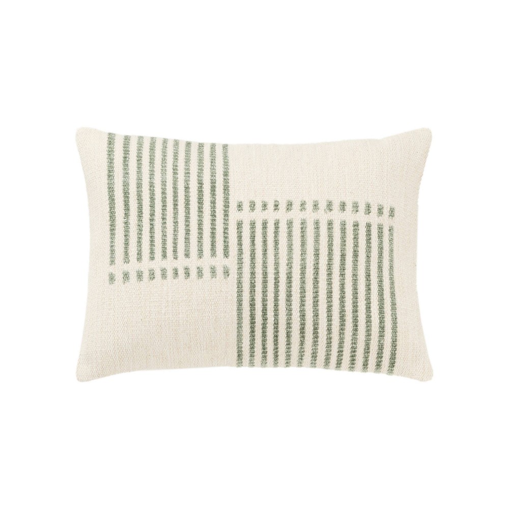 Photos - Pillow 14"x20" Oversize Striped Lumbar Throw  Cover Green - Rizzy Home