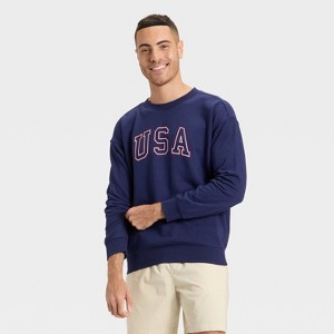 Men's USA Fleece Crewneck Sweatshirt - Goodfellow & Co™ Navy Blue - 1 of 3