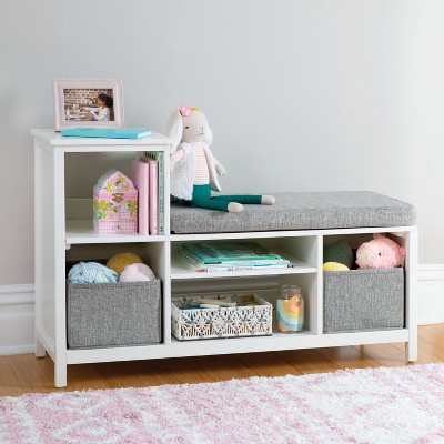 Martha Stewart Kids' Jr. Reading Nook: Kids' Wooden Bedroom Bookshelf, Book Bench and Toy Storage Organizer with Bins