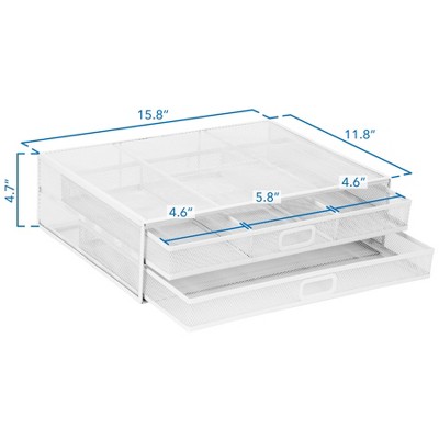 White Metal Mesh Desktop Monitor Stand with Two Drawers
