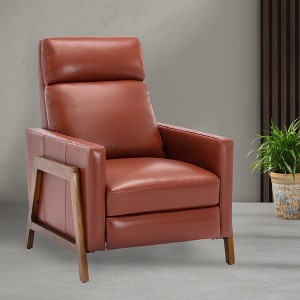 Top Grain Leather Exposed Wood Frame Recliner with High Back and Pocket Coil Seating - 1 of 4