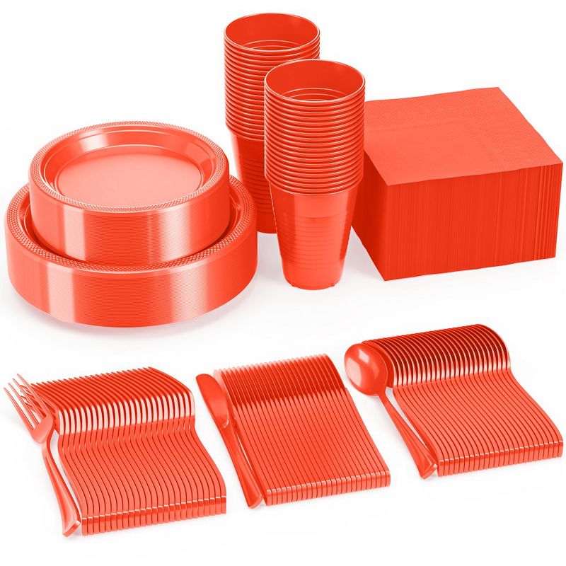 Crown Display 350 Piece Solid Color Disposable Plastic Dinnerware party set- Serves 50, 1 of 8