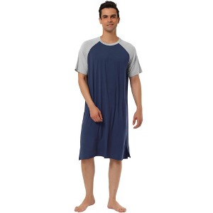 Lars Amadeus Men's Short Sleeves Comfy Contrast Color Loose Fit Nightshirts 2 Pack - 1 of 4