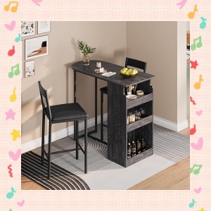 Garvee Bar Table and Chairs Set for 2 – Modern Pub Table with Velvet Seating and Convenient Wine Storag - 1 of 4