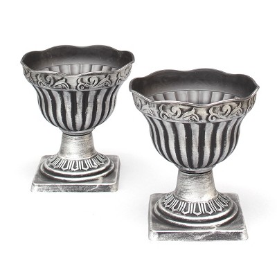 Lakeside Silver Plastic Chalice Urn Planters for Indoors and Outside - Set of 2